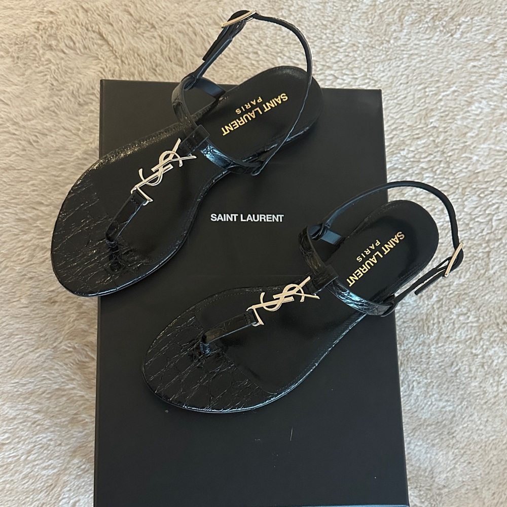 BNNW Saint Laurent Black Croc Cassandra Flats